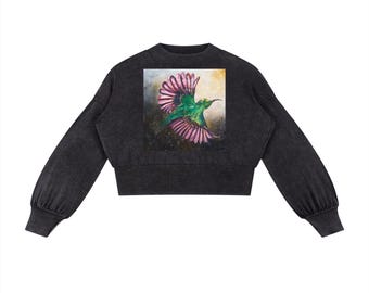 Mineral Wash Balloon Sleeve Cropped Sweater