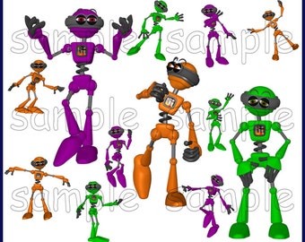 Toon Bots gráficos Clipart Set--Royalty Free--42 imágenes y fondos