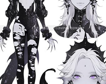 Adoptable | Black Ink Mermaid, Original Adopt, Fursona, Character for Roleplaying, DnD, Reference, AI Adopt