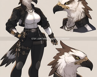 Adoptable | Punk Biker Gryphon, Original Adopt, Character for Roleplaying, DnD, Reference, AI Adopt