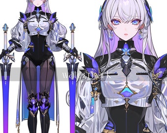 Adoptable | Purple Cyber Knight, Original Adopt, Character for Roleplaying, DnD, Reference, AI Adopt