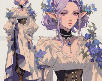 Adoptable | Lavander Druid Elf, Original Adopt, Fursona, Character for Roleplaying, DnD, Reference, AI Adopt