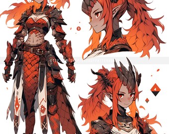 Adoptable | Redscale Magma Girl, Original Adopt, Fursona, Character for Roleplaying, DnD, Reference, AI Adopt