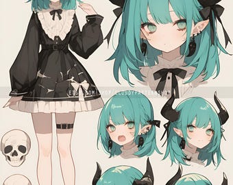 Adoptable | Dollcore Horned Girl, Original Adopt, Fursona, Character for Roleplaying, DnD, Reference, AI Adopt