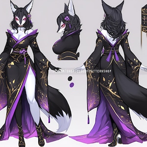 Adopterbar | Violaceous Furry Fox, Original Adopt, Fursona, Karaktär för Rollspel, DnD, Referens, AI-Adopt