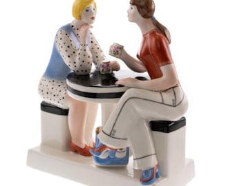 Porcelain Figurine "At the Café", 1970s Style, Ukrainian Ceramic Art, Limited Edition