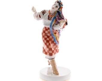 Porseleinen beeldje 'Oksana met spiegel', Oekraïense kunst, Limited Edition, handgeschilderd