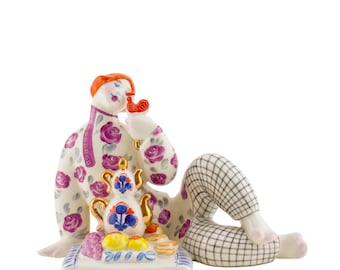 Ukrainian Porcelain Figurine, "Magic Tablecloth" Folk Tale Sculpture, Limited Edition