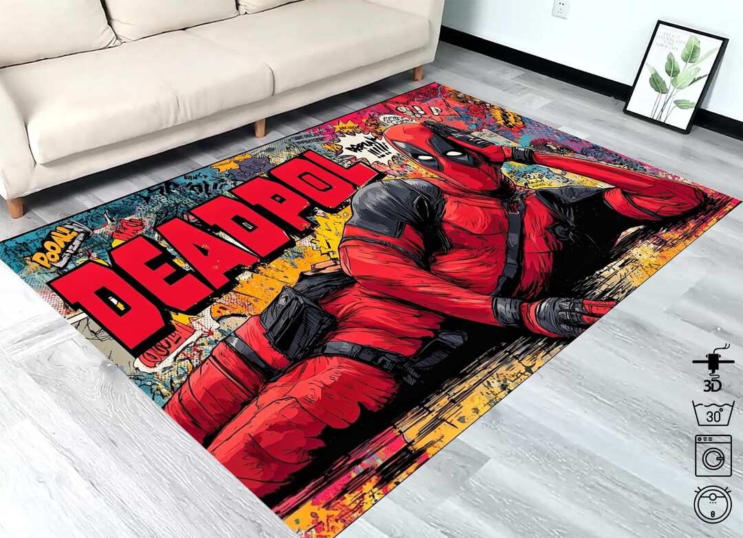 Deadpool Comic Rug | Colorful Superhero Rug| Pop Art Style Deadpool ...