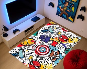 Super Heroes Rug, Comic Covers, Superhero Design Rug, Super Hero Comics, Area Rug, Kids Room Decor, Aesthetic Rug,Comics, Gift Rug