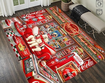 Coca Cola Retro Rug,Coca Cola Rug, Coke Rug,Modern Rug,Coke Gift,Retro Looking Rug, Happiness in a Bottle, Merry Christmas Gifts, Cola Rug