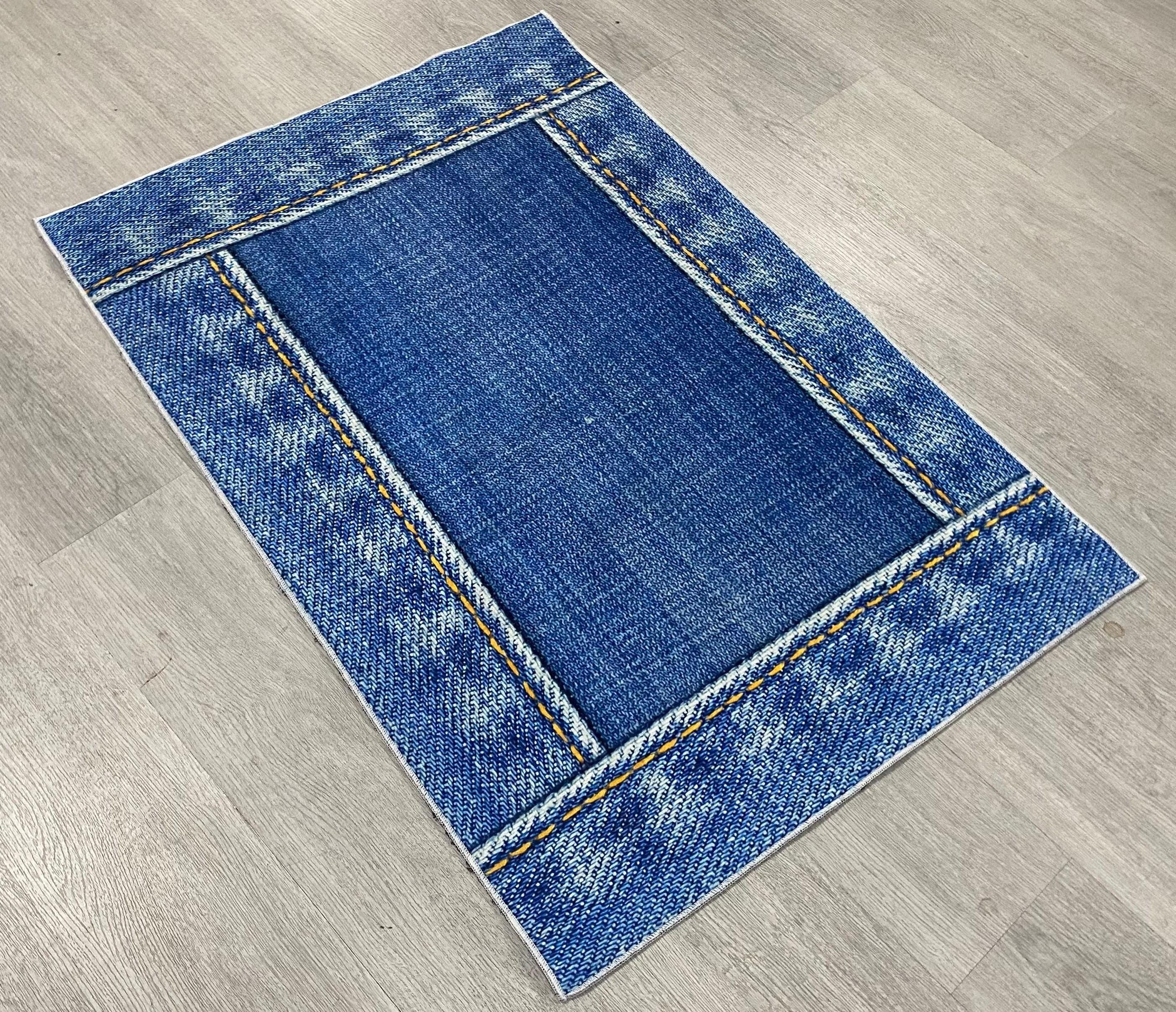 Denim Style Area Rug, Blue Jeans Pattern Rugs for Man Cave