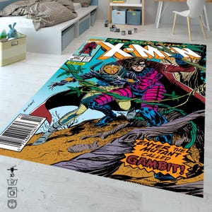 Gambit, alfombra de leyendas Gambit, alfombra de cómics, alfombra de leyendas de X-Men, alfombra retro, cómics de X-Men, alfombra de dibujos animados retro, alfombra de portada de cómic, alfombra de X-Men