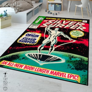 Silver Surfer Comic Book Rug: Retro Cartoon Carpet