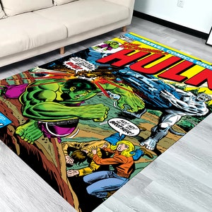 The Incredible Hulk Rug,Superhero Hulk Design Rug, Super Hero Comics, Hulk Covers, Area Rug, Kids Room Decor, Aesthetic Rug, Rug Carpet
