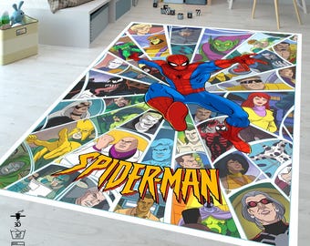 Retro Comic Book Area Rug: Super Hero Cartoon Design,Spiderman rug