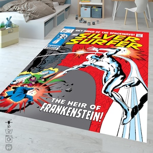 Silver Surfer Comic Cover Rug: Retro Cartoon Carpet