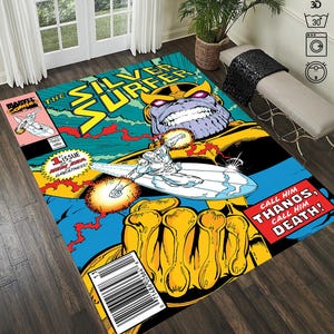 Silver Surfer Comic Book Rug - Retro Cartoon Carpet
