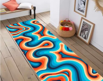Tapis de course rétro des années 70 : style bohème psychédélique bleu orange