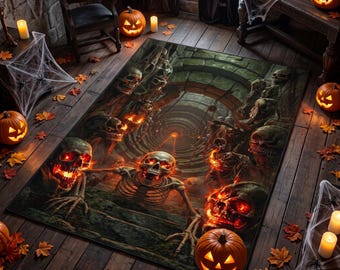 Halloween Skeleton Rug, Gothic Skull Area Rug, Spooky Catacomb Floor Mat, Haunted Dungeon Carpet, Dark Gothic Home Decor, Horror Rug