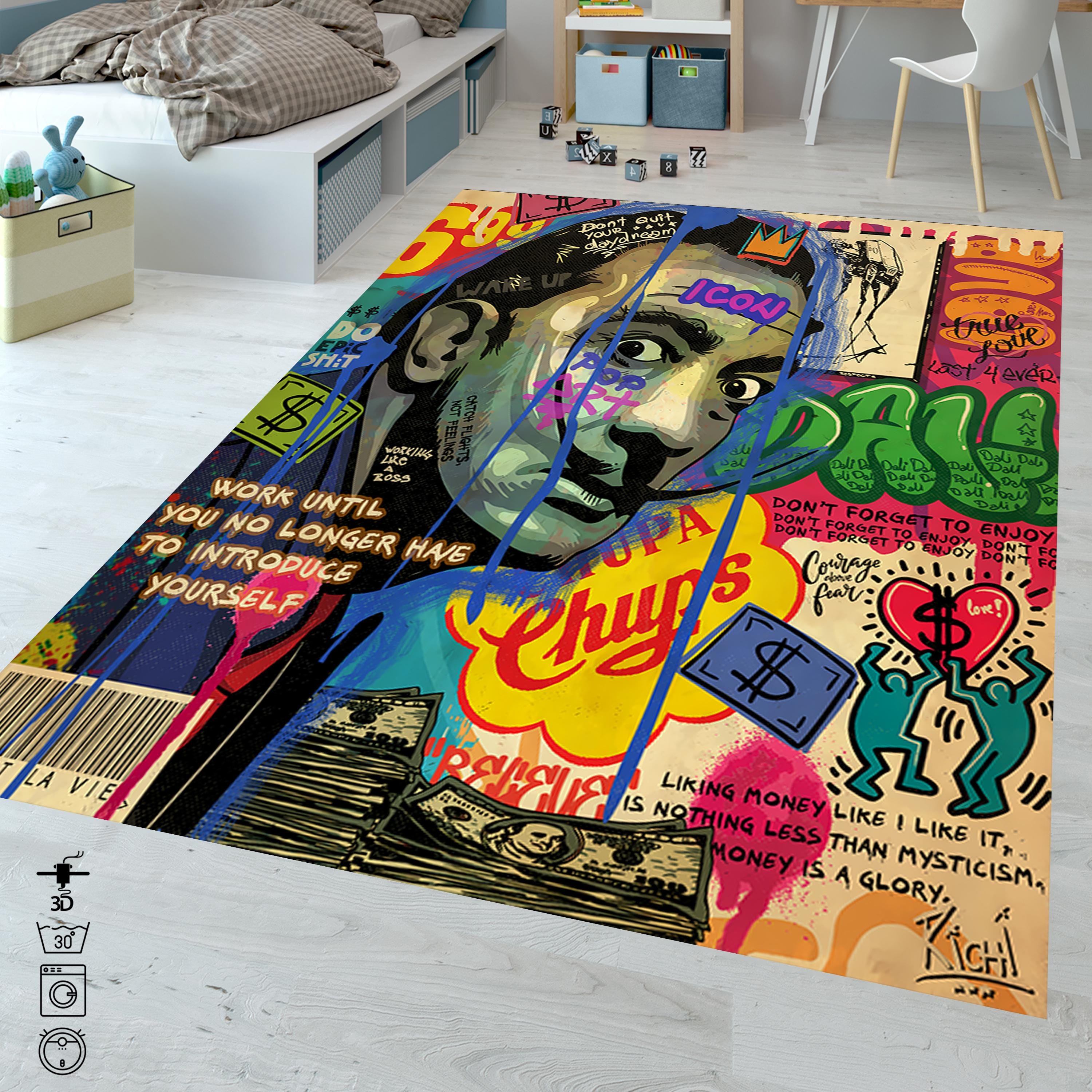 Salvador Dali Graffiti Rug: Street Fashion Pop Art Area Rug - Etsy