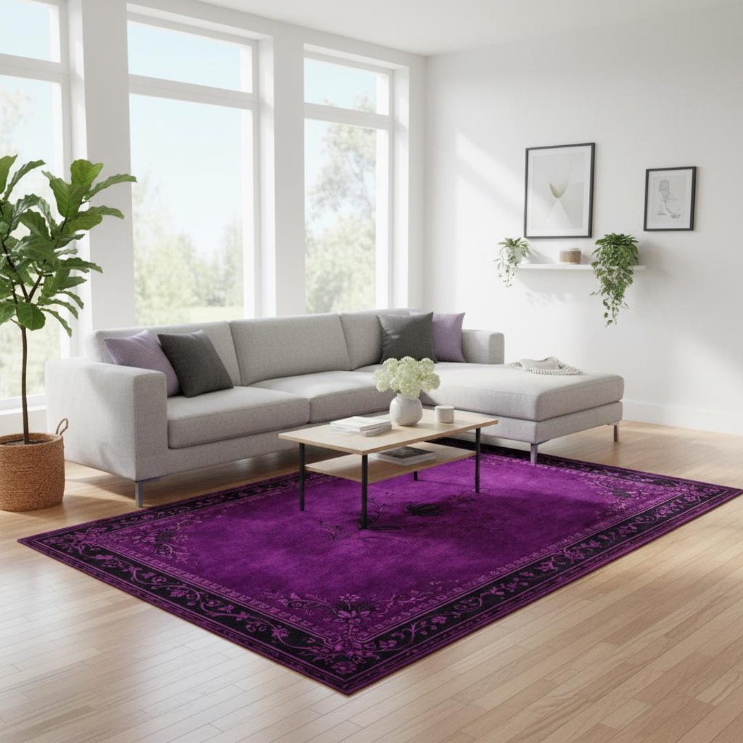 Purple Vintage Floral Area Rug, Gothic Victorian Style Carpet, Dark ...