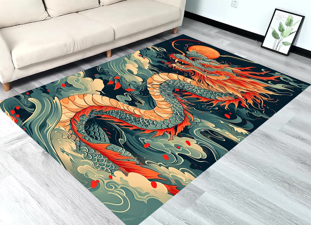 Chinese Dragon Area Rug: Mythological Animal Decorative Carpet - Etsy