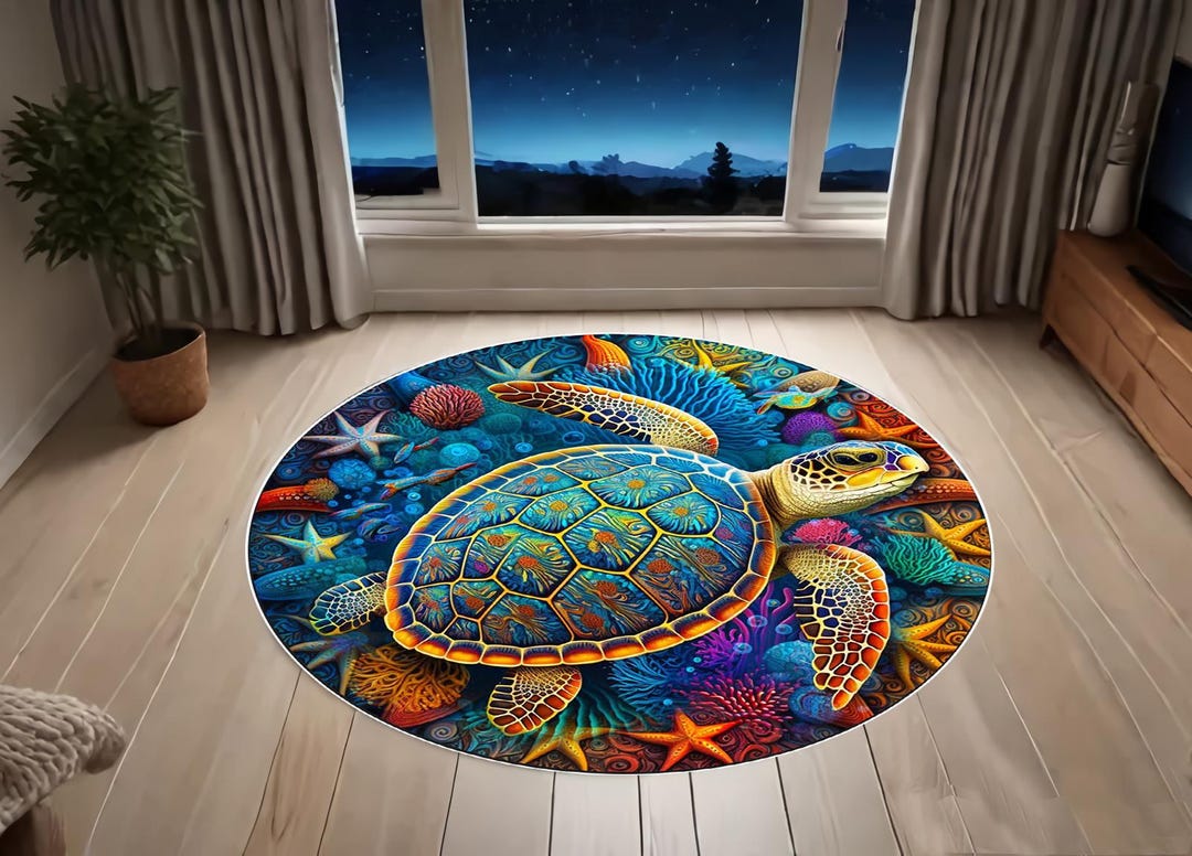 Round Turtle Rug Sea Turtle Round Rug: Colorful Ocean Aquarium Decor Carpet - Etsy