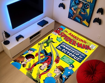 Classic #12 Comic Cover Area Rug, Dr Octopus vs Wall Crawler Mat, Retro Comic Book Floor Carpet, the Amazing Spiderman Rug