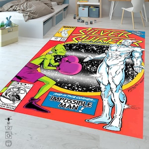 Silver Surfer Comic Cover Rug: Retro Cartoon Carpet