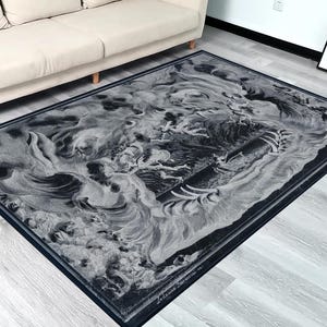 The Hellmouth Rug, Mathäus Küsel Design Rug, Lodovico Burnacini Art Rug, Black White Art Rug, Painting Art Rug, Gothic Rug, Gothic Decor Rug