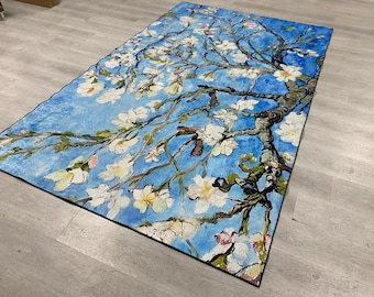 Vincent Van Gogh-matta, Van Gogh mandelblommor, berömda målningar, konstmatta, vardagsrumsmatta, heminredningsmatta, specialtillverkad matta, mandelträd van Gogh
