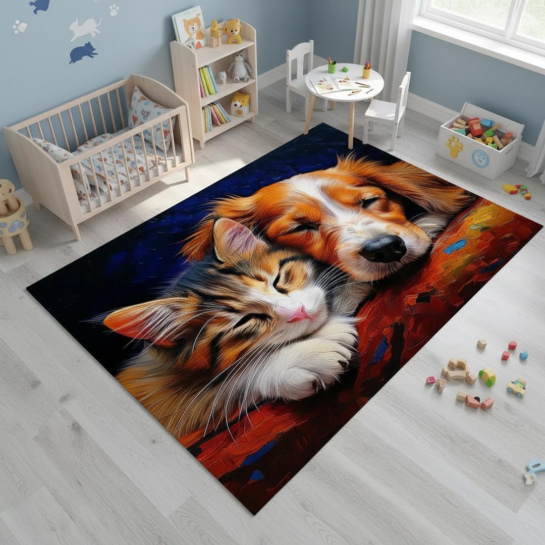 Pets Designs Rug Cat and Dog Patterned Rug: Custom Children's Room Carpet - Etsy