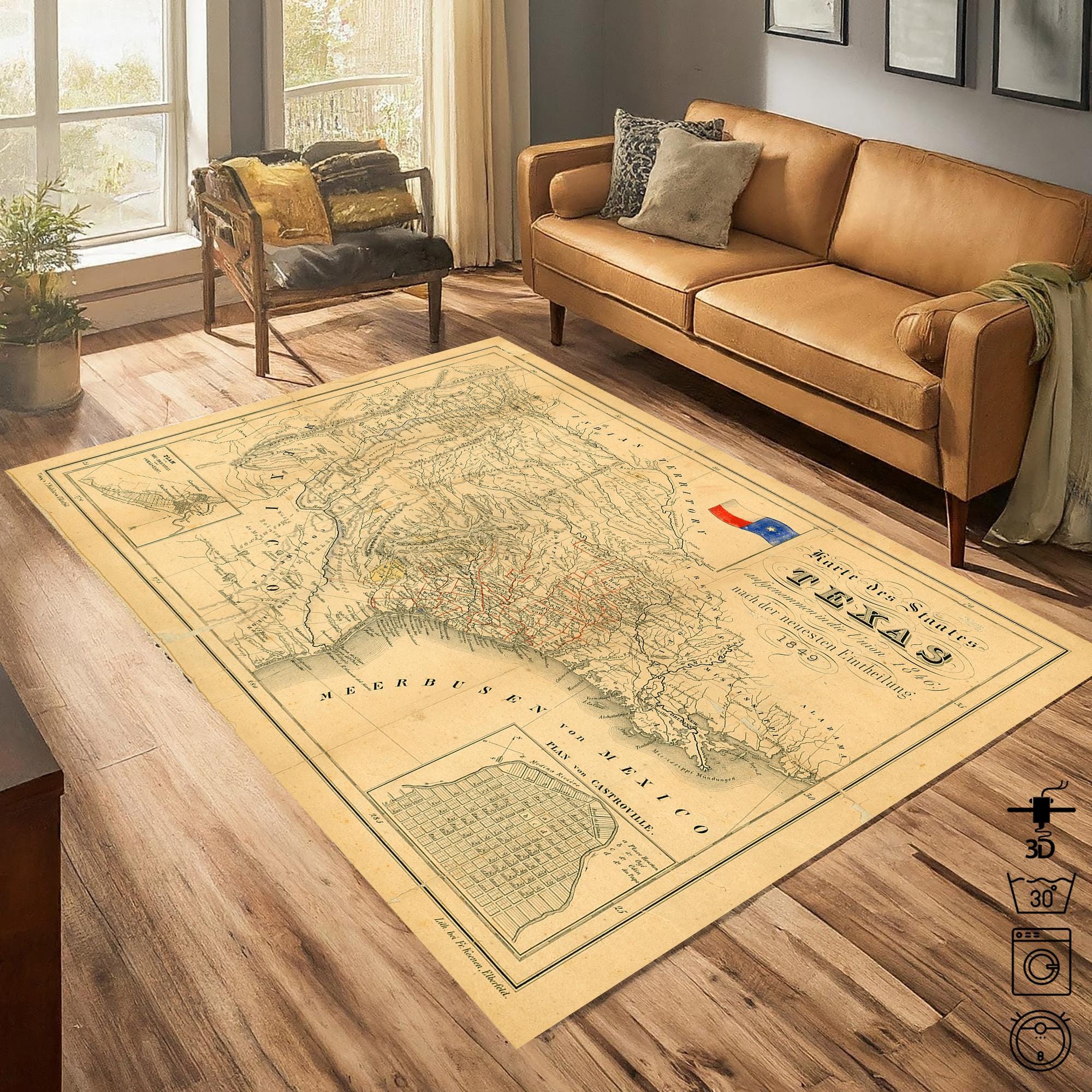テキサス州旗　マルチカバー　ソファーカバー　ヴィンテージラグ　178x121 Texas Area Rug - Etsy