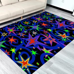 80s Arcade Stars Rug: Retro Game Room Carpet