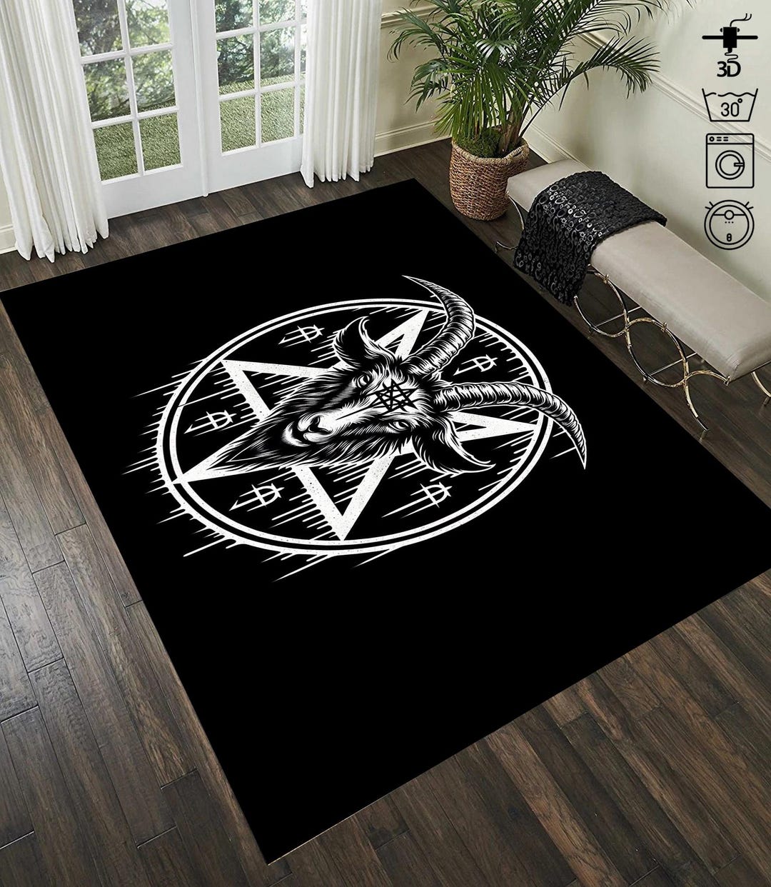 Satanic Pentagram Rug,satanic Dark Skull Rug,goatboi Rug, Satanic Decor ...