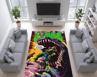 Retro Comic Cover Rug, Sci-Fi Comic Area Rug, Judge Design Vintage Comic Book Style Carpet,Nerd Room Decor,Gaming Room Rug,Pop Art Floor Mat