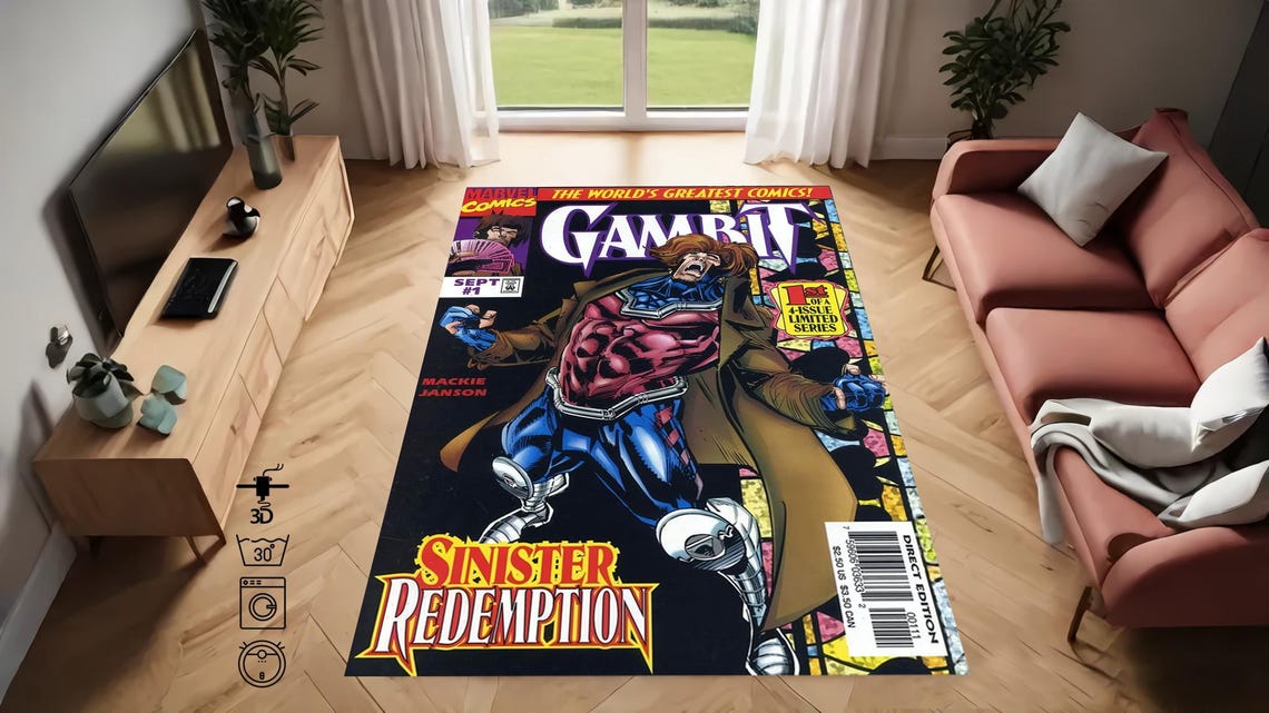 X-men Gambit Rug, Retro Comic Book Cover Carpet - Etsy