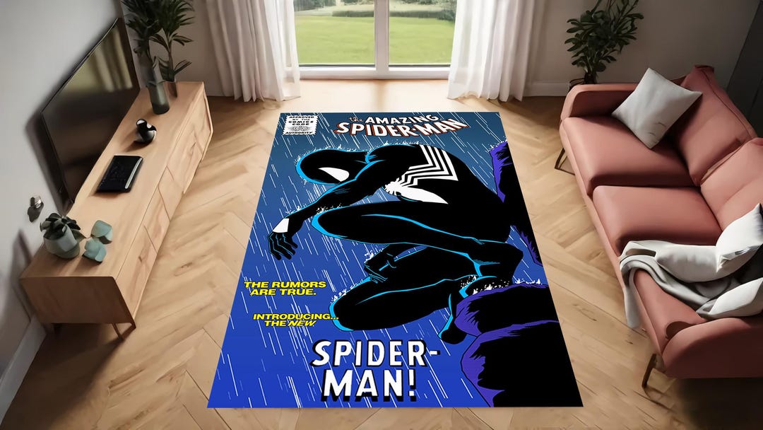 Spider-man Black Suit Rug, Superhero Area Rug, Geek Room Decor, Spider ...