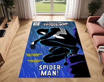 Spider-Man Black Suit Rug, Superhero Area Rug, Geek Room Decor, Spider-Man Comic Book, Gamer Room Decor, Unique Comic Style Carpet