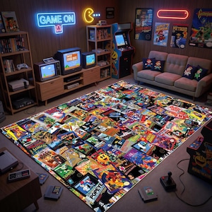Tappeto per videogiochi retrò, tappeti antiscivolo per vecchi giochi a 8 bit, decorazioni per la stanza dei giocatori, appassionati di videogiochi arcade, tappeti con icone dei giochi, tappeto per videogiocatori