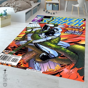 Silver Surfer Comic Cover Rug: Retro Cartoon Carpet