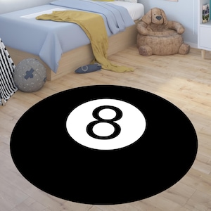 8 Ball Rug: Billiard Room Decor, Black Round Mat