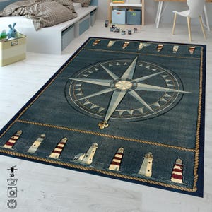 Compass Rug,Sailor Compass, Lighthouse Rug, Coastal Beach Decor Rug, Compass Rug, Living Room Rug,  Area Rug, Rugs For Bedroom