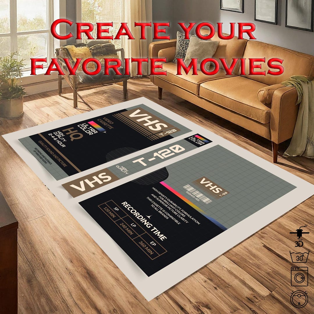 Retro VHS-DVD Cover Rug, Create Your Favorite Movies Patterned Rug, VHS ...