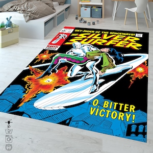 Silver Surfer Comic Book Rug: Retro Cartoon Carpet