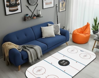 Ice Hockey Rug,Sports Area Carpet,Boy Room Hockey Floor Mat,Personalized Hockey Team Logo,Custom Sports Decor,Hockey Rink Rug for Gamer Room