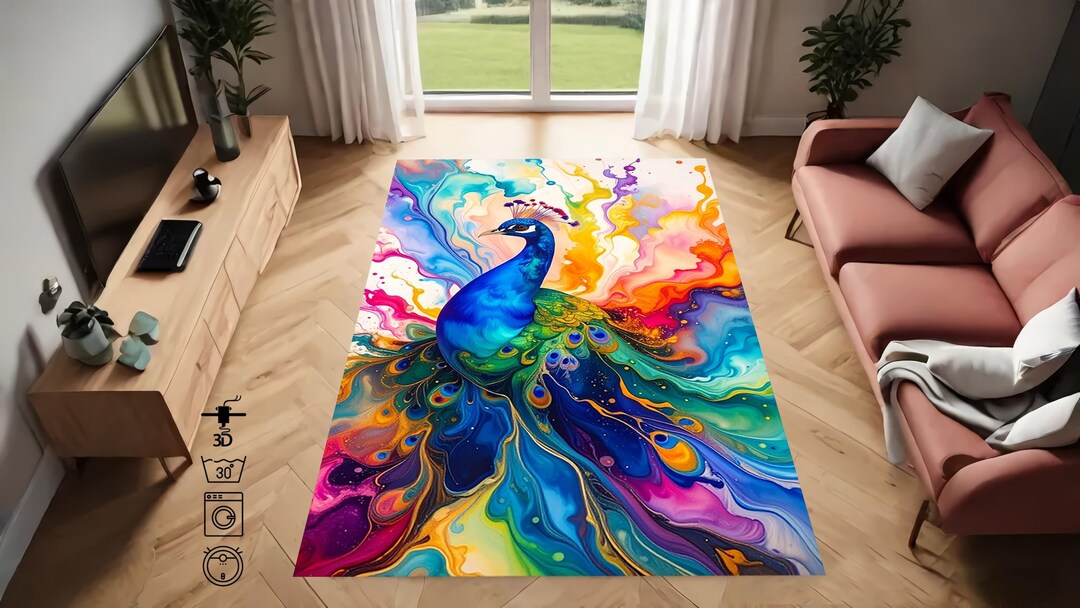 Peacock Patterned Rug,colorful Rug, Cute Animal Design,peacock Rug ...