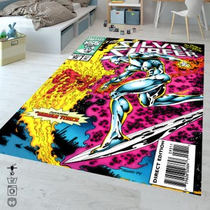 Silver Surfer Comic Book Rug: Retro Cartoon Carpet
