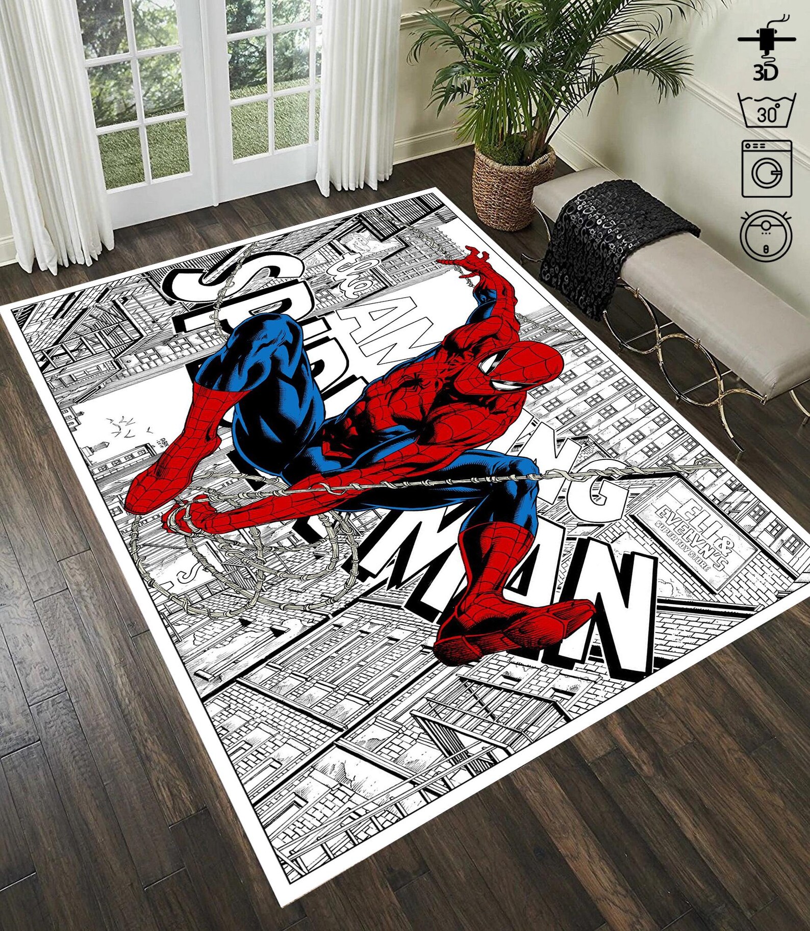 Spider-man Comic Style Kids Rug,superhero Bedroom Decor,cartoon Action ...